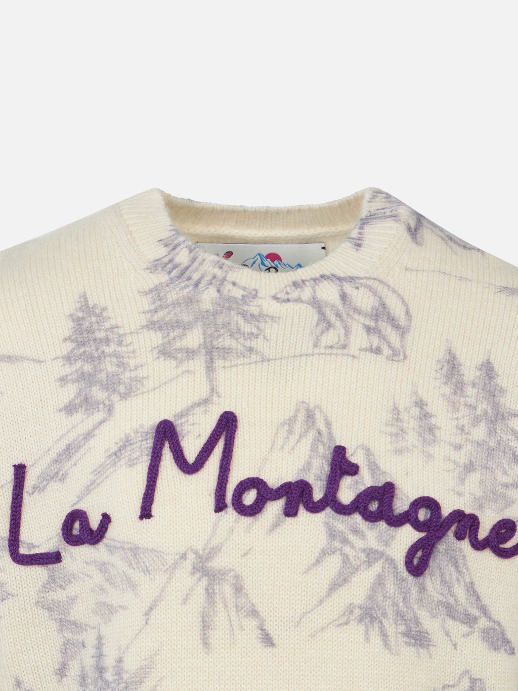 Maglia Princess bianca con stampa montagne viola e ricamo La Montagne