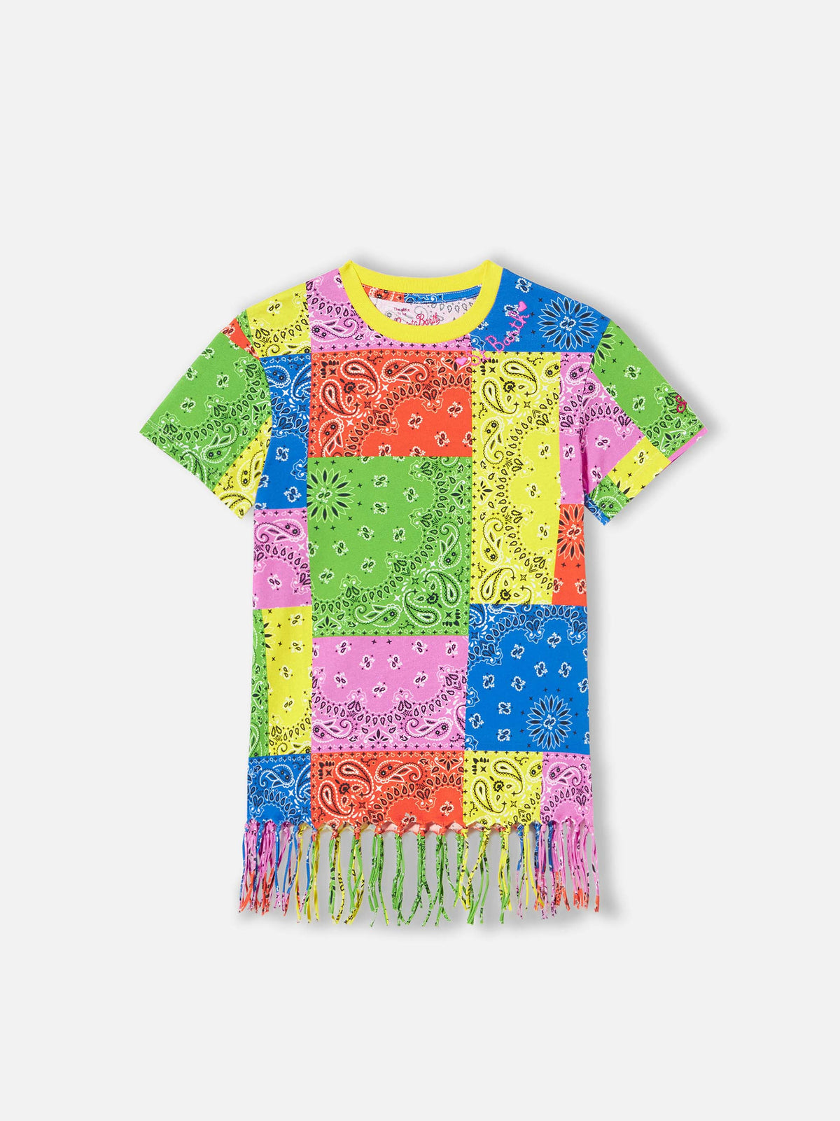 Abito corto Abbey con stampa bandana e frange