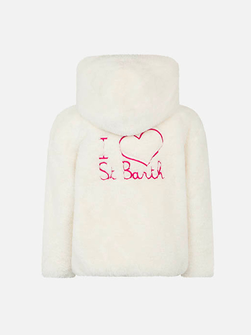 Giacca bianca da bambina con tessuto furry e ricamo I Love product image 1