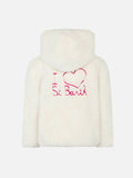 Giacca bianca da bambina con tessuto furry e ricamo I Love product image 1