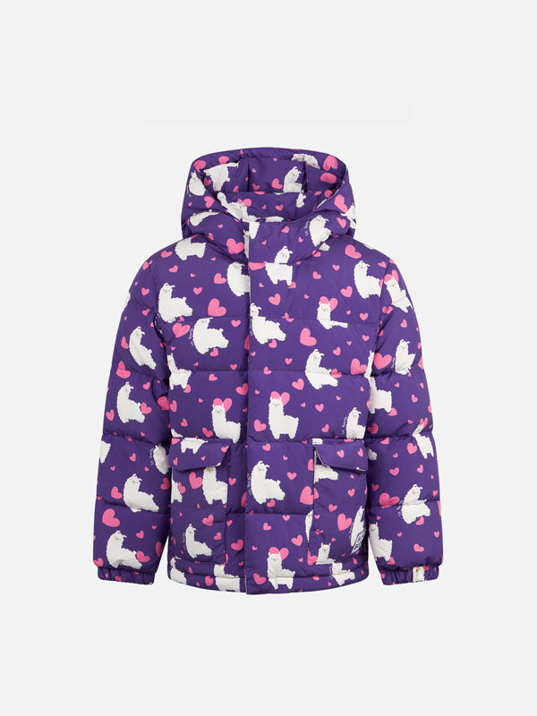 Piumino Geneve Jr lilla con cappuccio e stampa alpaca e product image 1