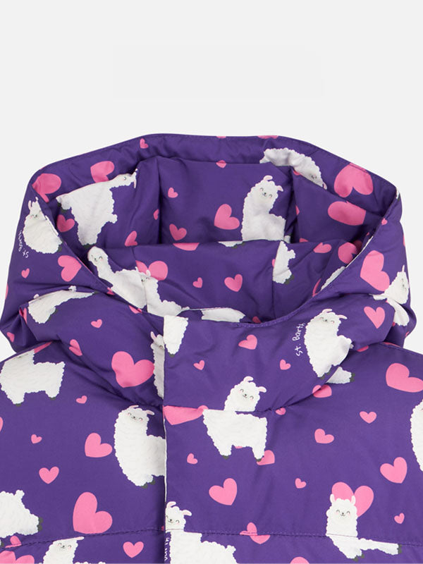 Piumino Geneve Jr lilla con cappuccio e stampa alpaca e product image 3