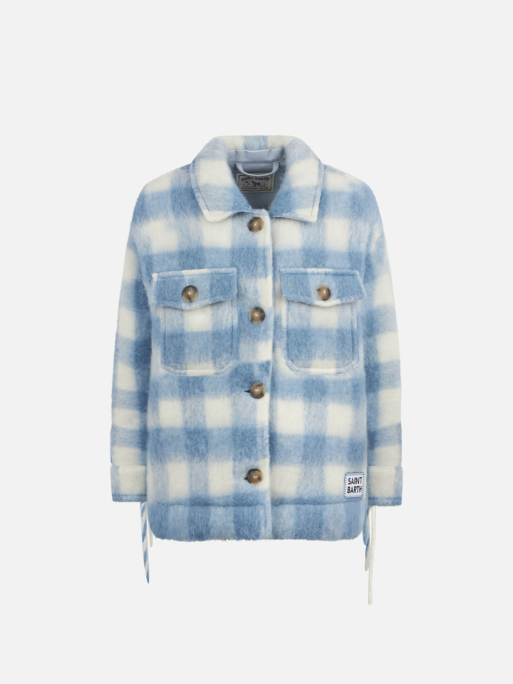 Overshirt Marceline Jr azzurro a quadri con frange