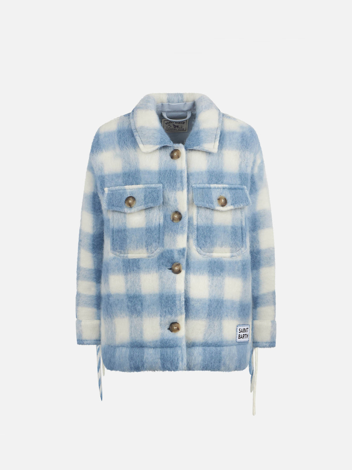 Overshirt Marceline Jr azzurro a quadri con frange
