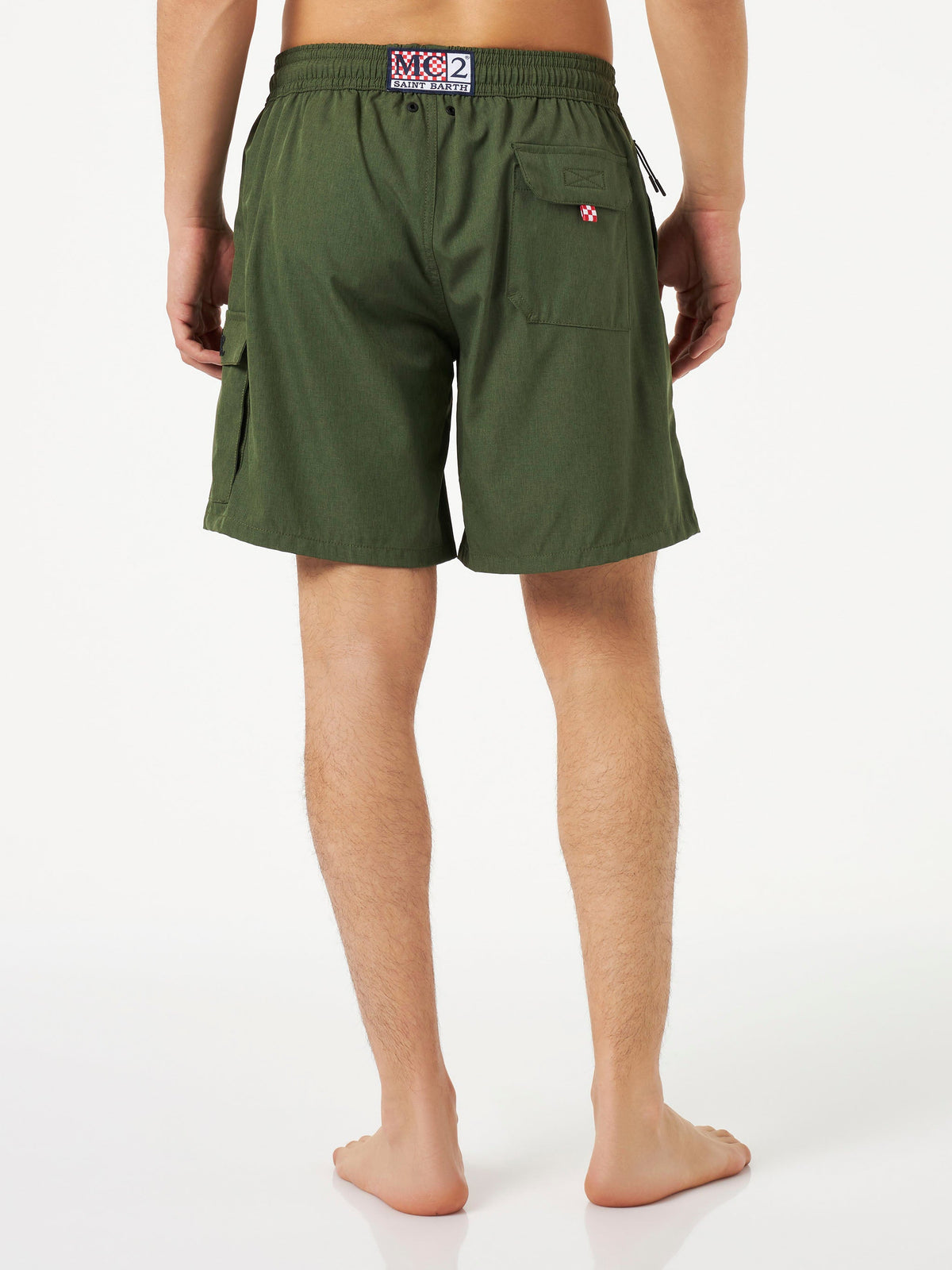 Costume mare Comfort Travel verde militare con ricamo palma