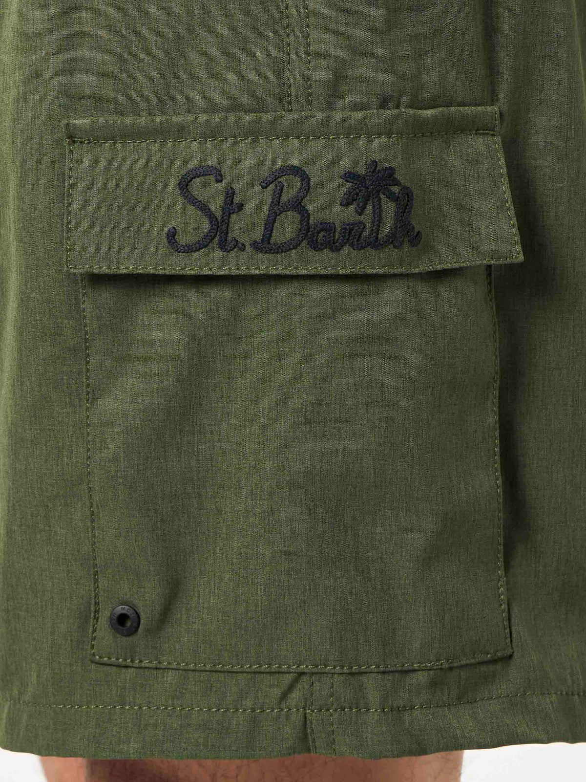 Costume mare Comfort Travel verde militare con ricamo palma