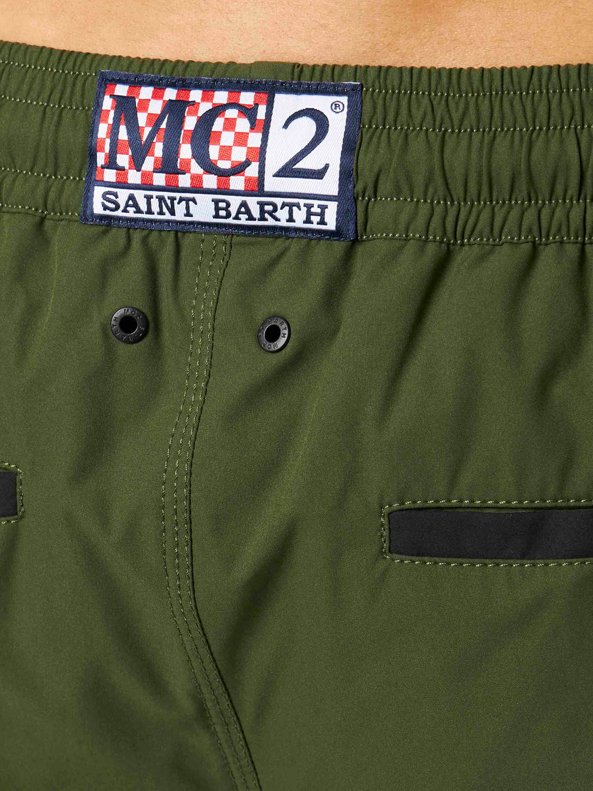 Costume mare Alphaclub verde militare con logo laterale a contrasto