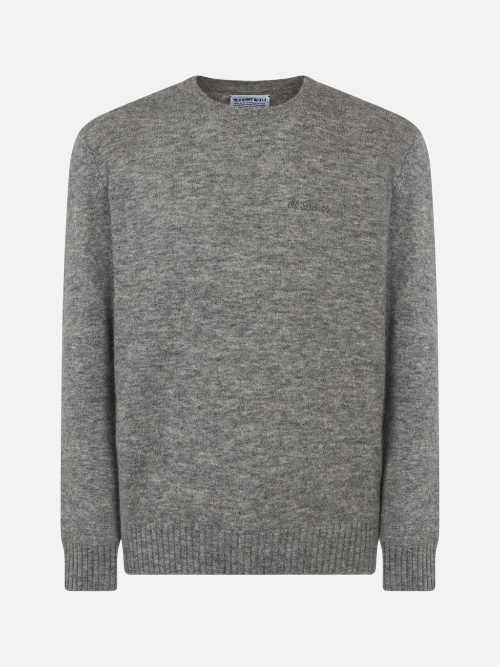 Maglia girocollo Heron grigio melange con ricamo logo