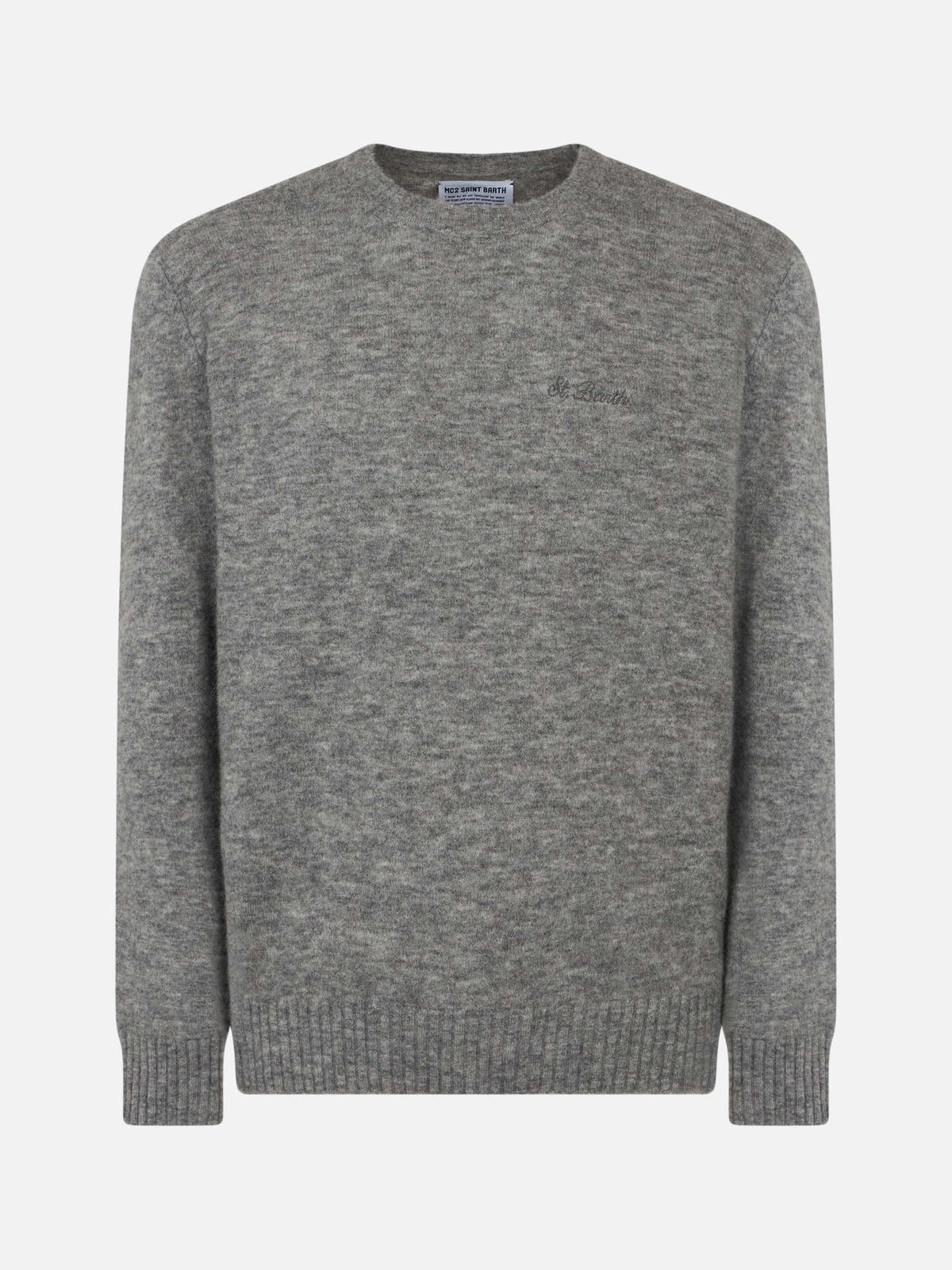 Maglia girocollo Heron grigio melange con ricamo logo