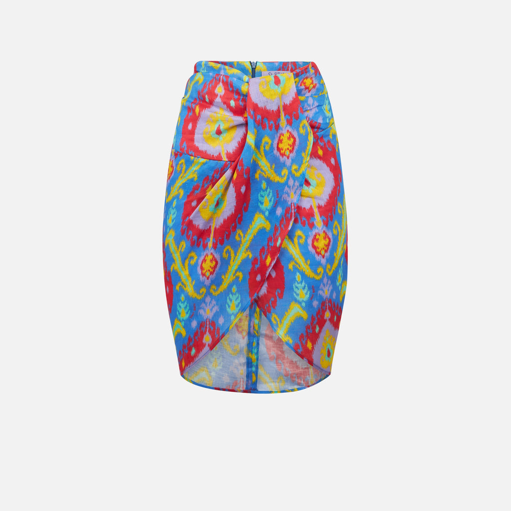 Gonna midi Amanda in lino con stampa ikat