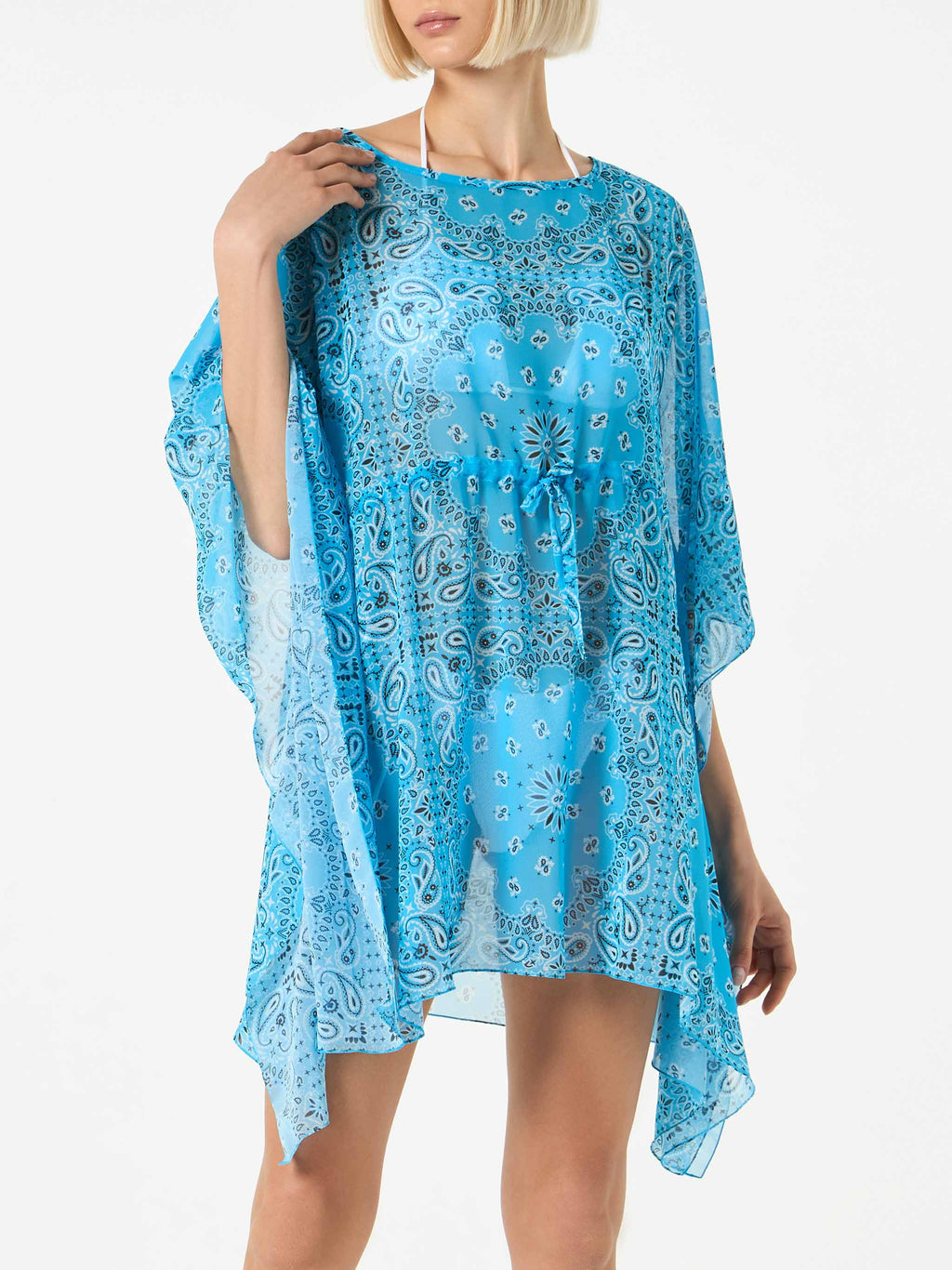 Caftano Iria turchese in georgette con stampa bandana