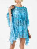 Caftano Iria turchese in georgette con stampa bandana