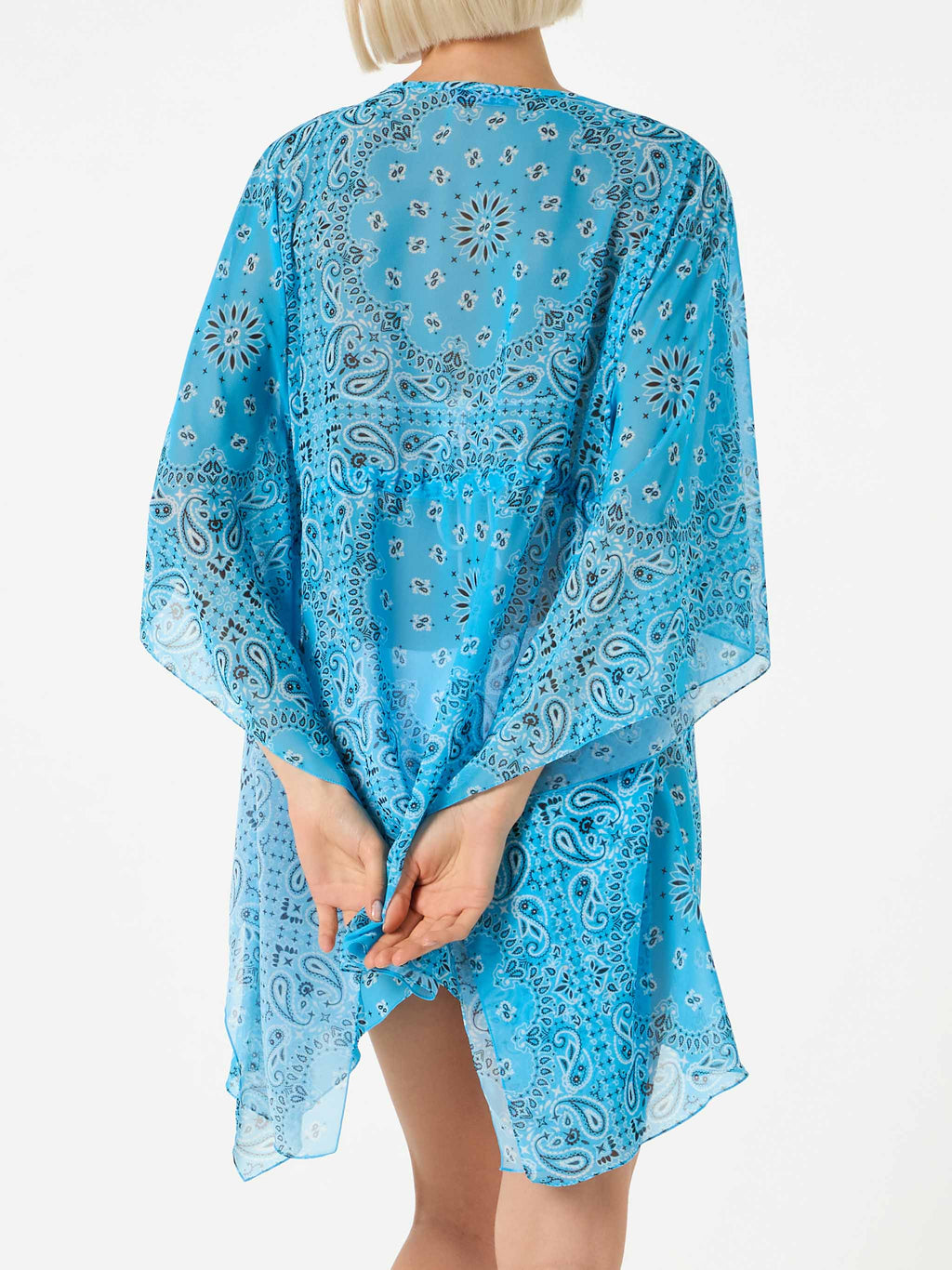 Caftano Iria turchese in georgette con stampa bandana