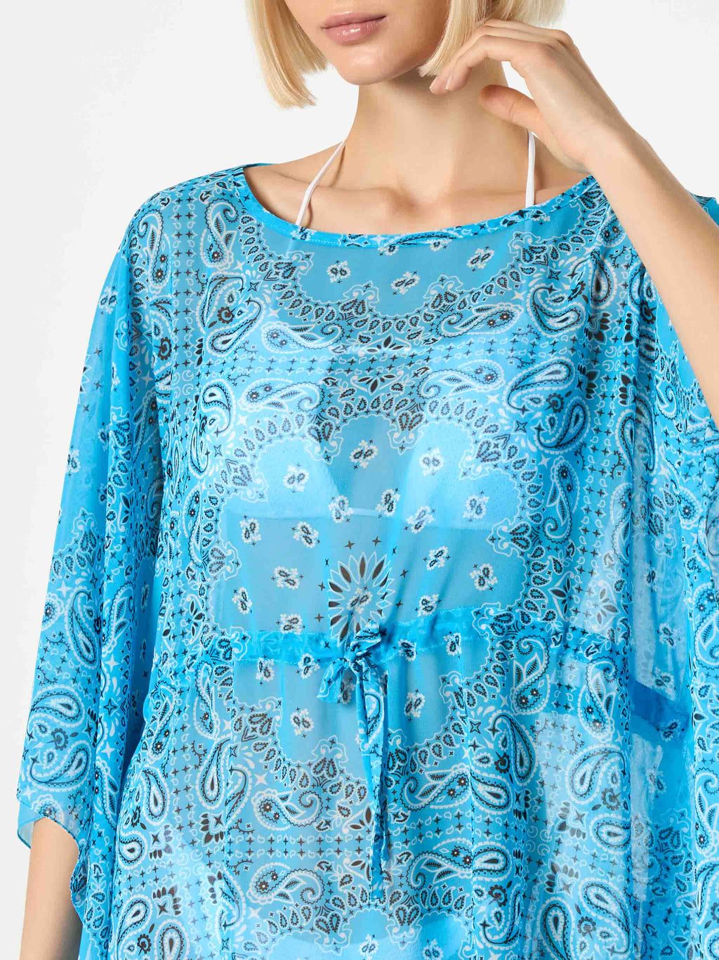 Caftano Iria turchese in georgette con stampa bandana