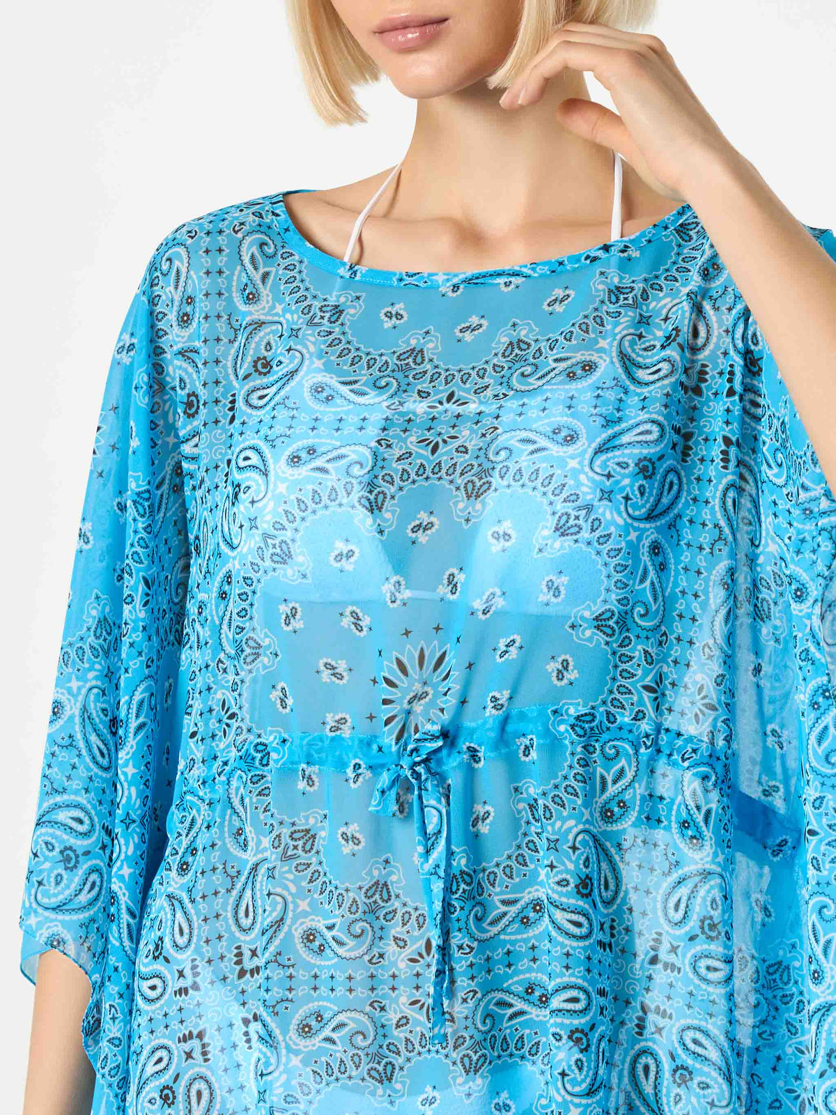 Caftano Iria turchese in georgette con stampa bandana