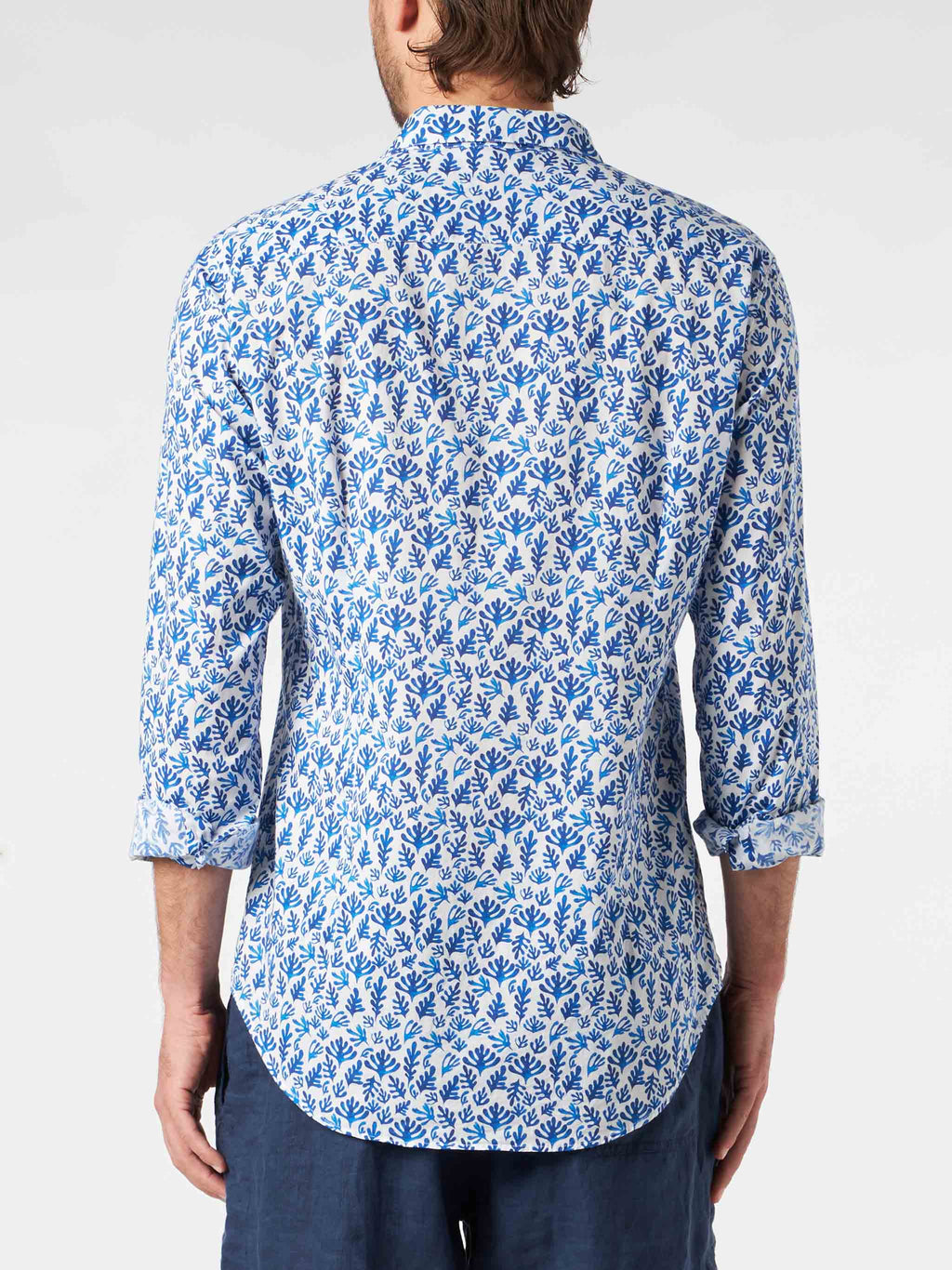 Camicia Sikelia bianca in mussola con stampa foglie dipinte product image 2