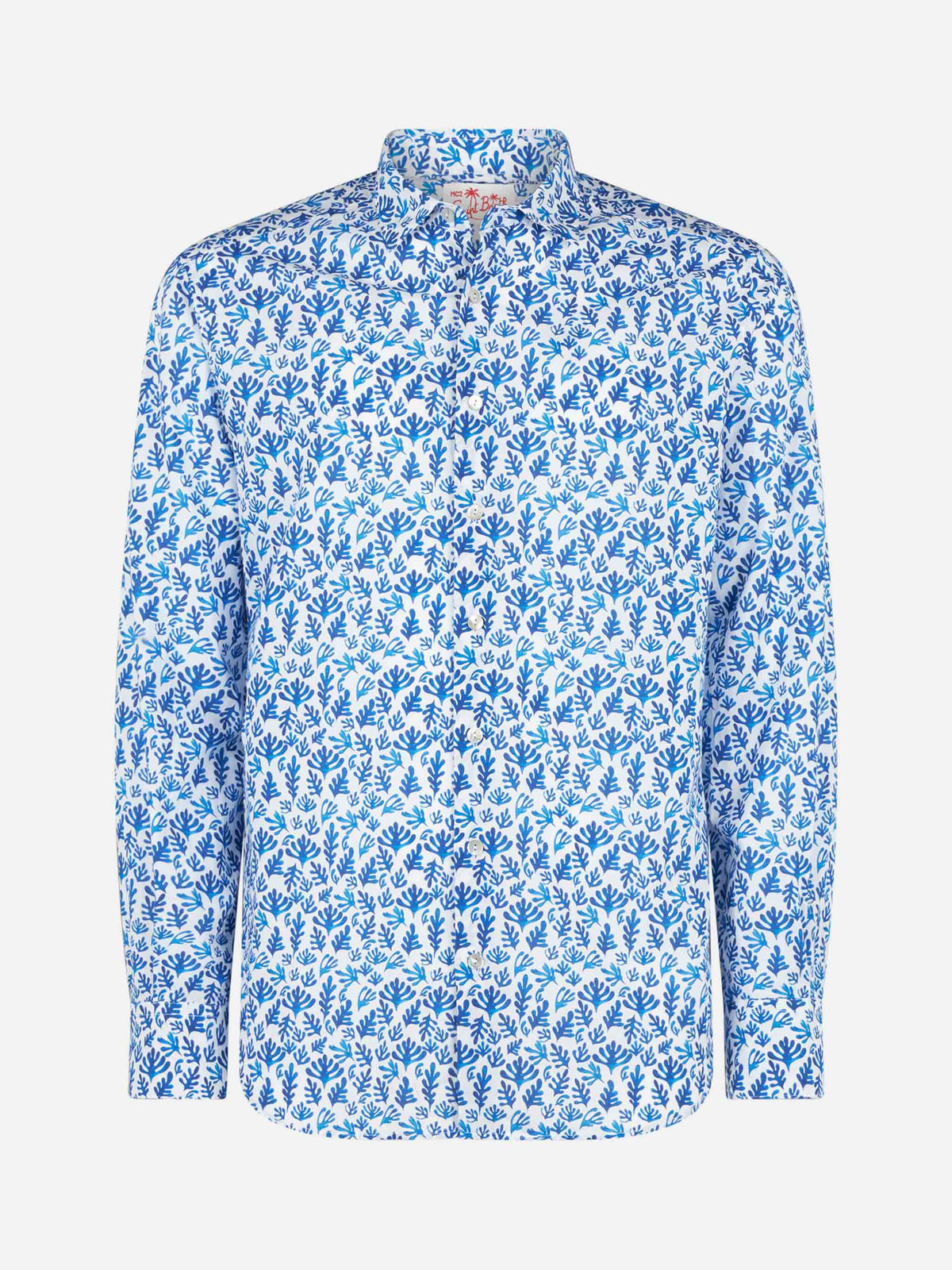 Camicia Sikelia bianca in mussola con stampa foglie dipinte product image 4