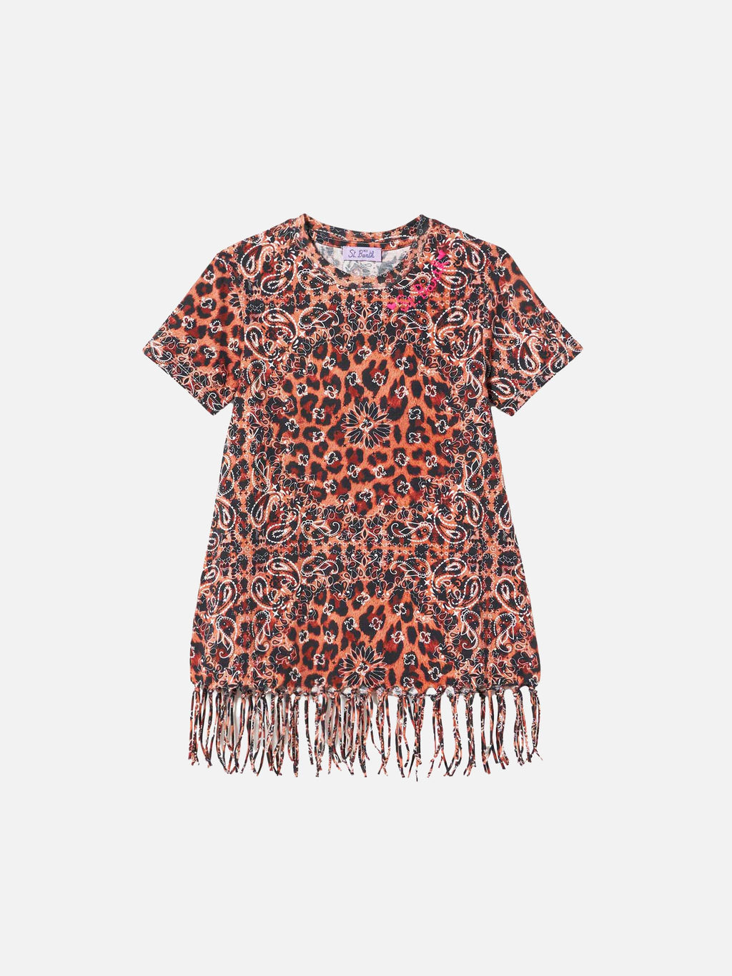 Abito corto Abbey leopardato con frange