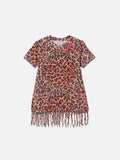 Abito corto Abbey leopardato con frange