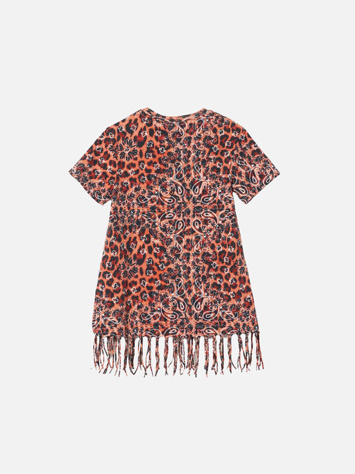 Abito corto Abbey leopardato con frange