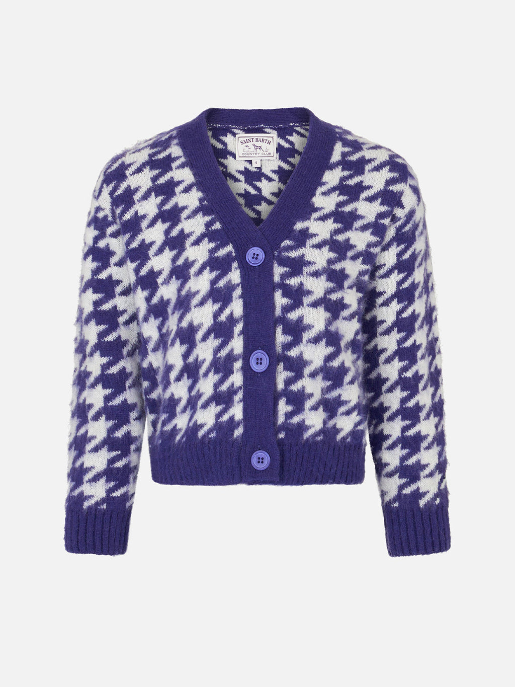 Cardigan corto Megeve Jr viola con motivo pied de poule