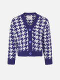 Cardigan corto Megeve Jr viola con motivo pied de poule