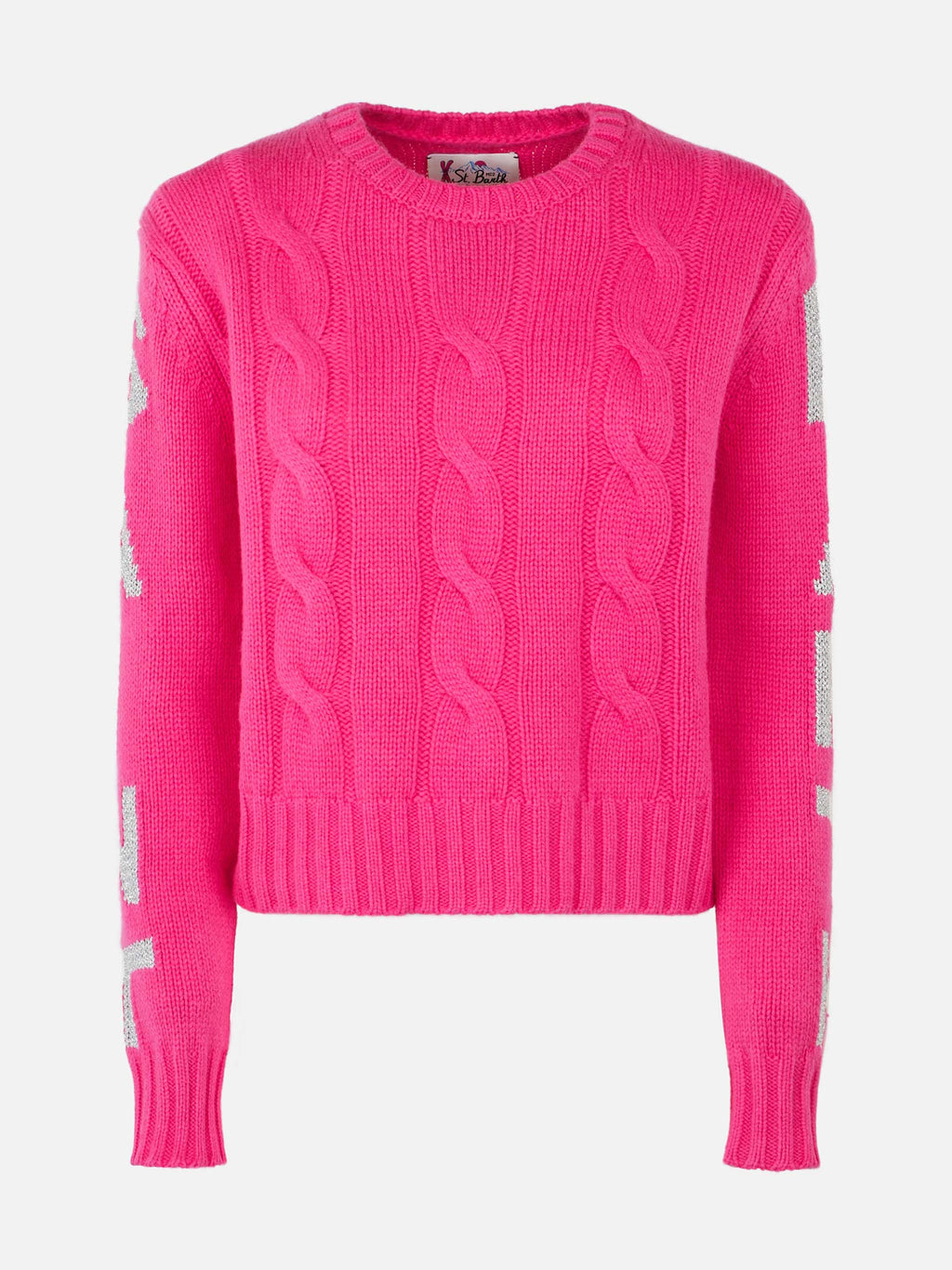 Maglia Malmo rosa fluo a trecce con dettagli in lurex