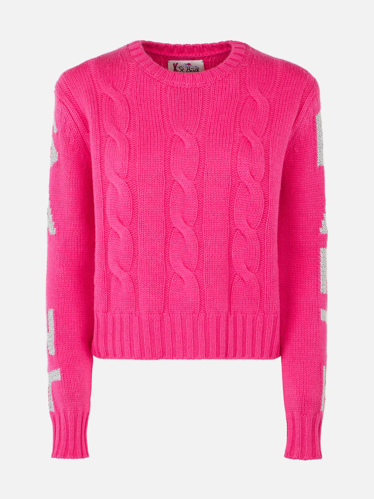 Maglia Malmo rosa fluo a trecce con dettagli in lurex