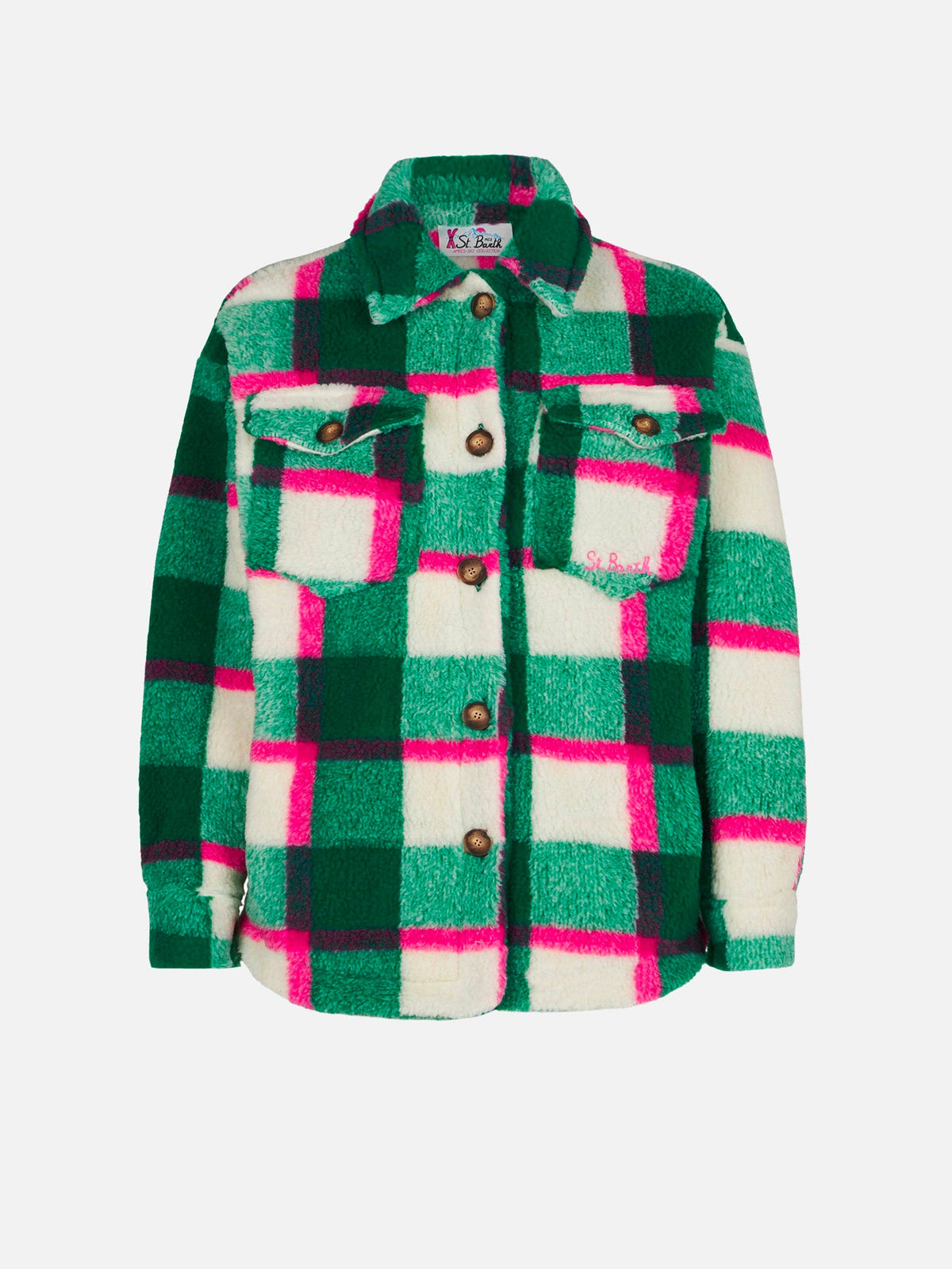 Overshirt Elys Jr in sherpa con stampa tartan