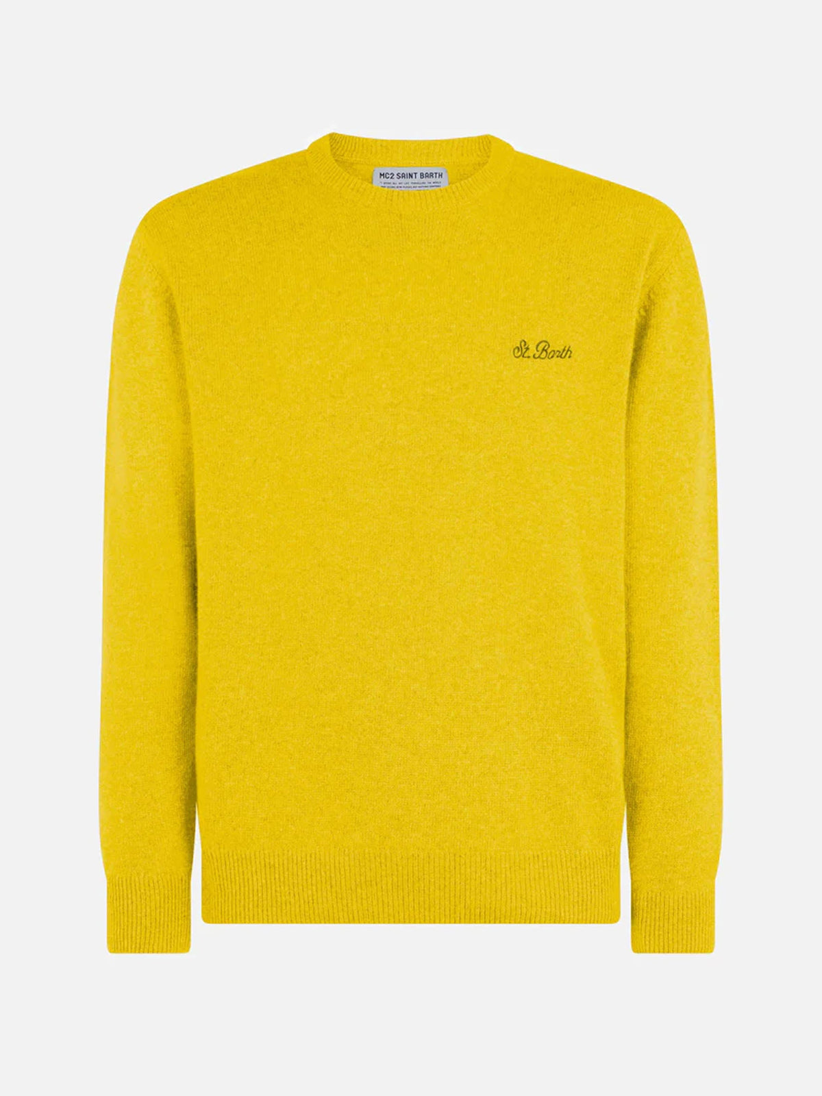 Maglia girocollo Heron gialla in lana d’agnello con ricamo logo
