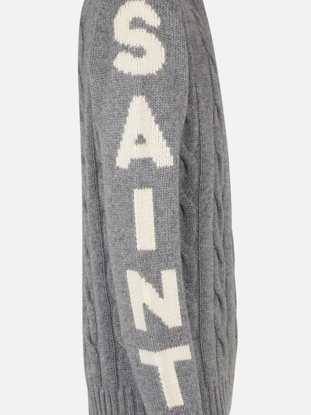Maglia Bergen grigio melange a trecce con jacquard logo