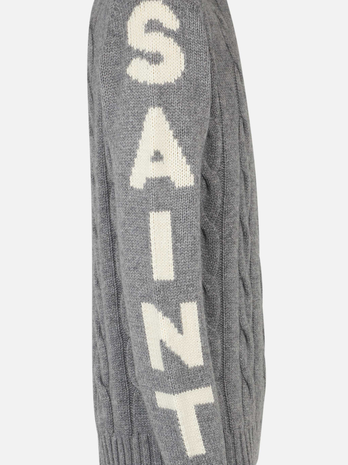 Maglia Bergen grigio melange a trecce con jacquard logo
