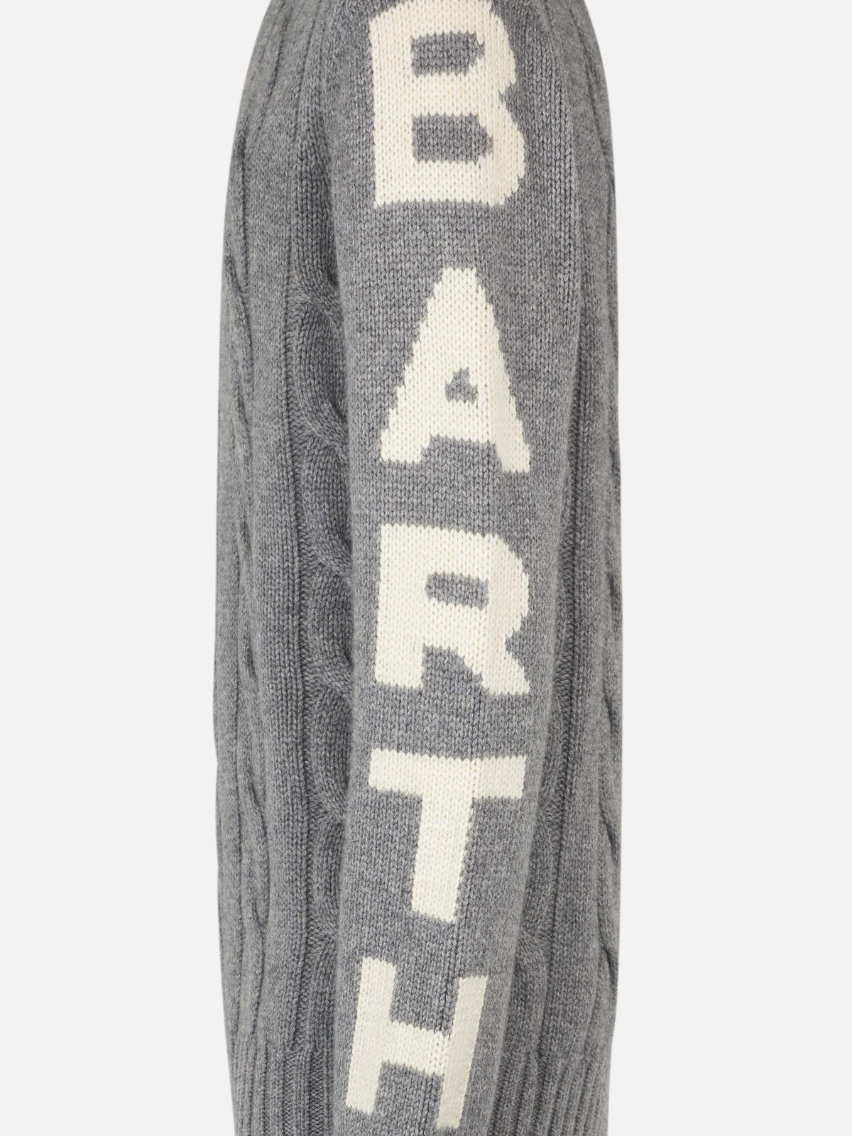 Maglia Bergen grigio melange a trecce con jacquard logo