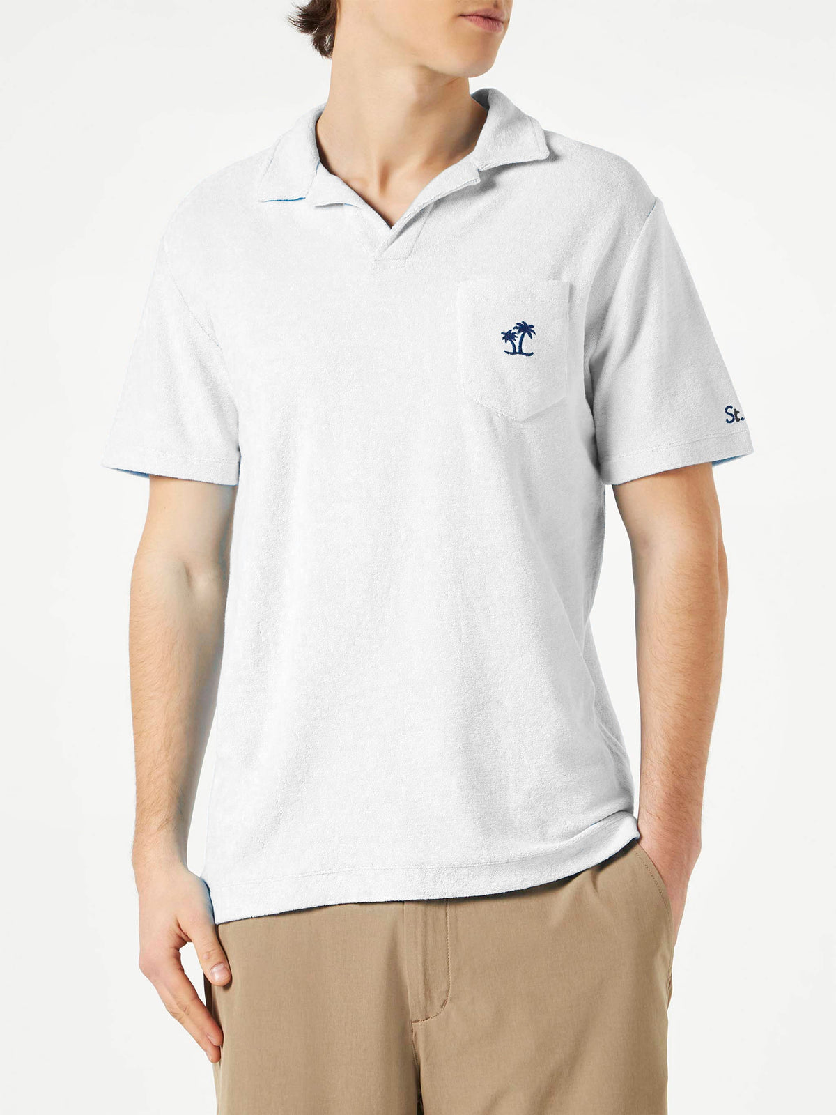 Polo Jeremy bianca in spugna con ricamo palma product image 1