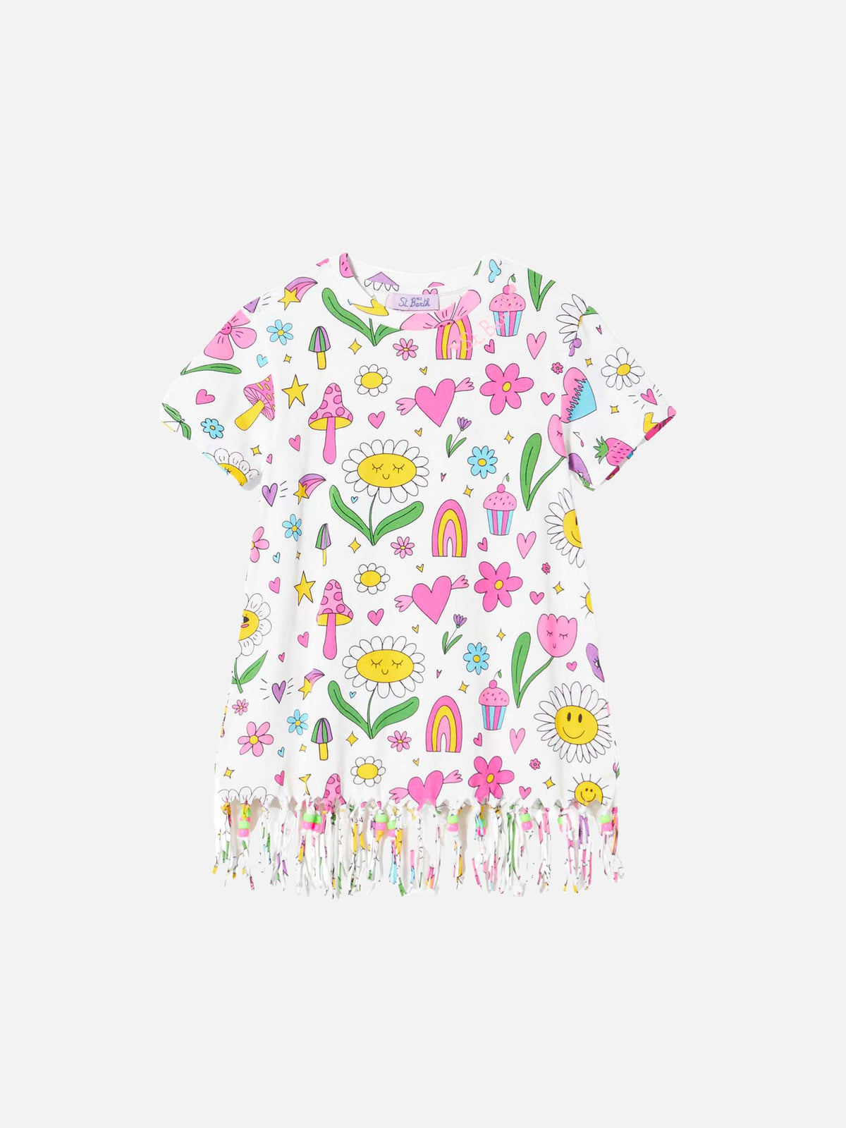 Abito corto Abbey bianco con stampe e charm