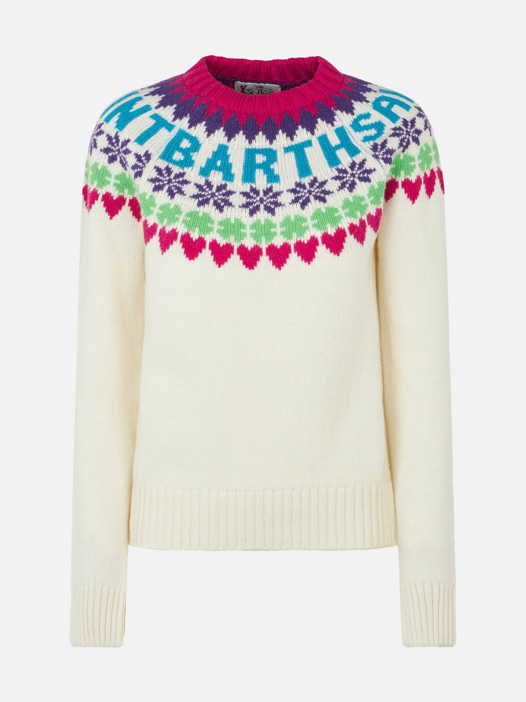 Maglia girocollo New Queen Nordic bianco panna con jacquard Fair Isle