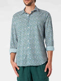 Camicia Sikelia rosa in mussola con motivo micro palme product image 1