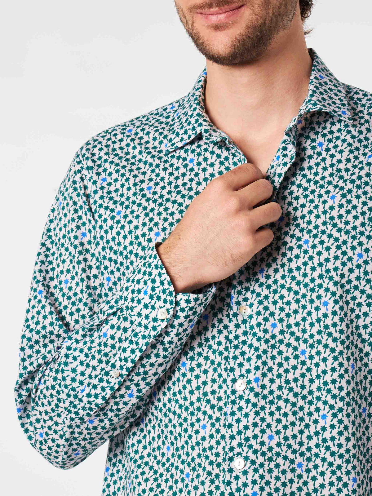 Camicia Sikelia rosa in mussola con motivo micro palme product image 3
