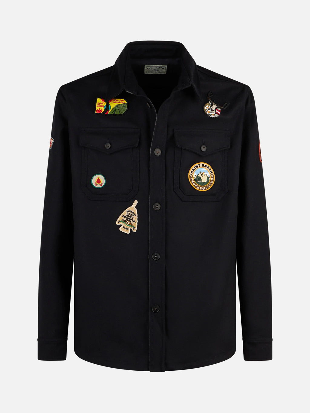 Overshirt Burton blu navy in misto lana con patch da viaggio