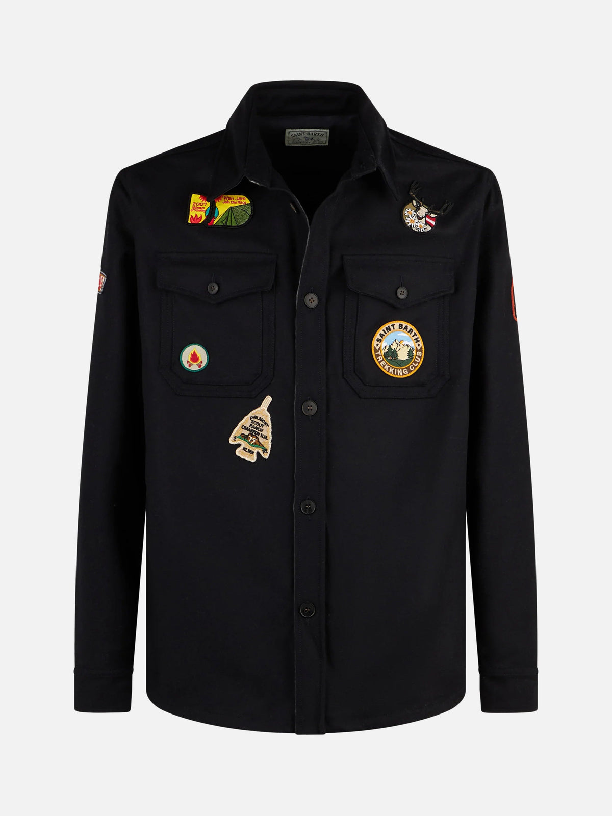 Overshirt Burton blu navy in misto lana con patch da viaggio