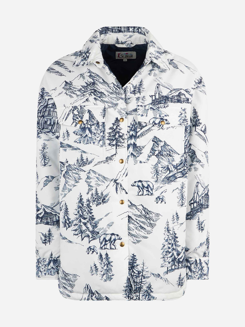 Giacca trapuntata Kimmy bianca e blu con stampa toile de Jouy