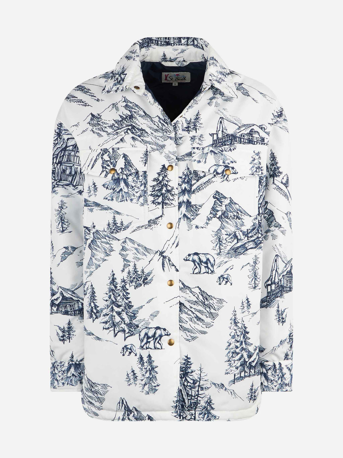 Giacca trapuntata Kimmy bianca e blu con stampa toile de Jouy