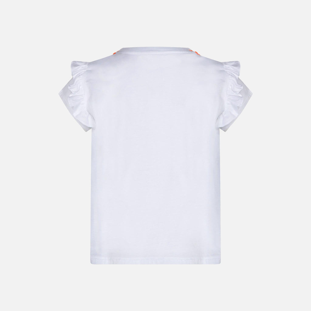 T-shirt da bambina in cotone con balza e ricamo product image 3