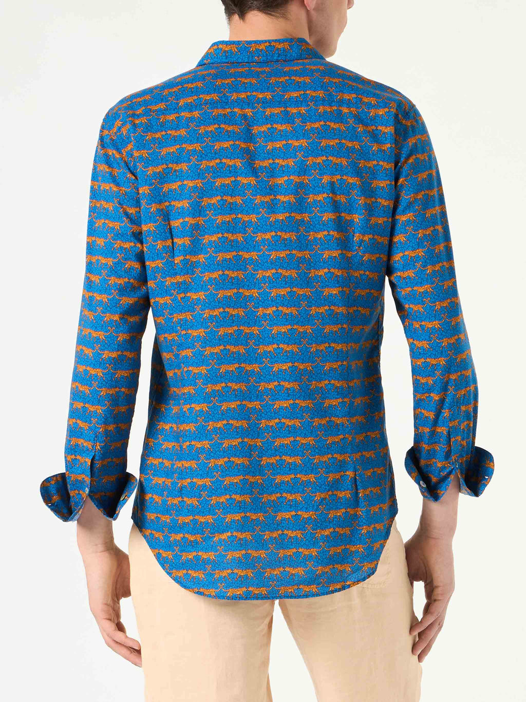 Camicia Sikelia blu navy in mussola con stampa felini product image 2