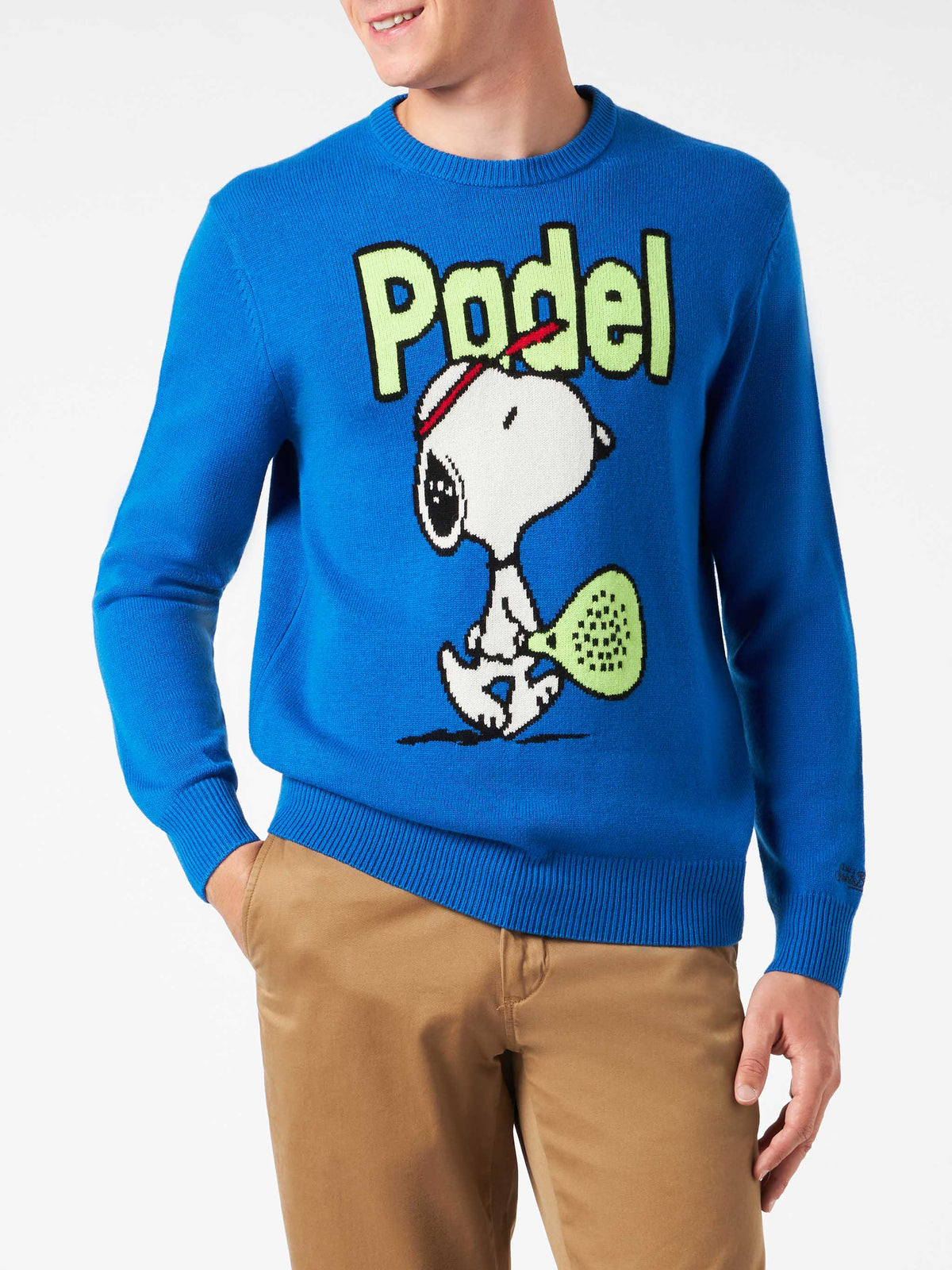 Maglia girocollo Heron blu con jacquard Snoopy padel | Special Edition