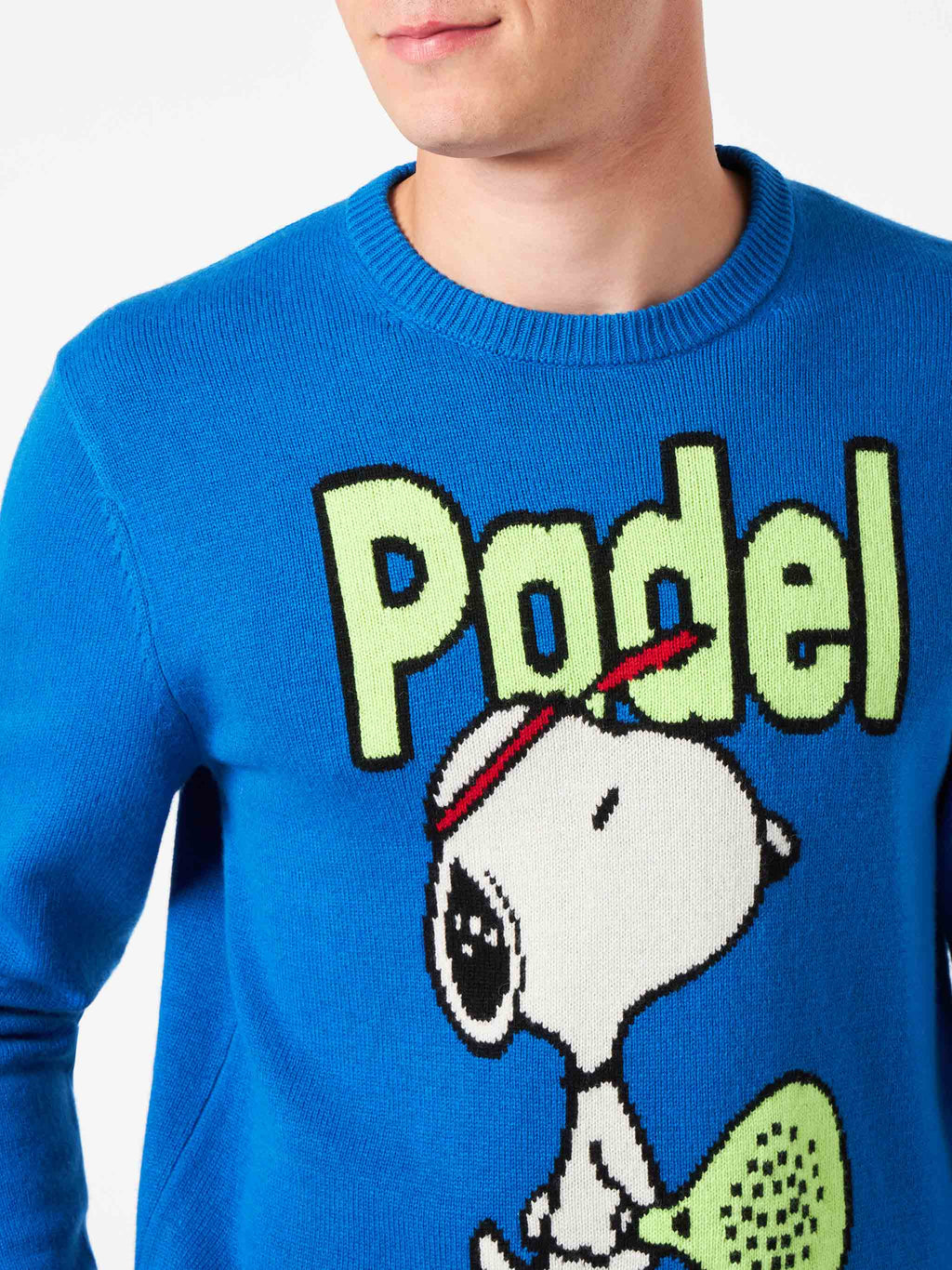 Maglia girocollo Heron blu con jacquard Snoopy padel | Special Edition