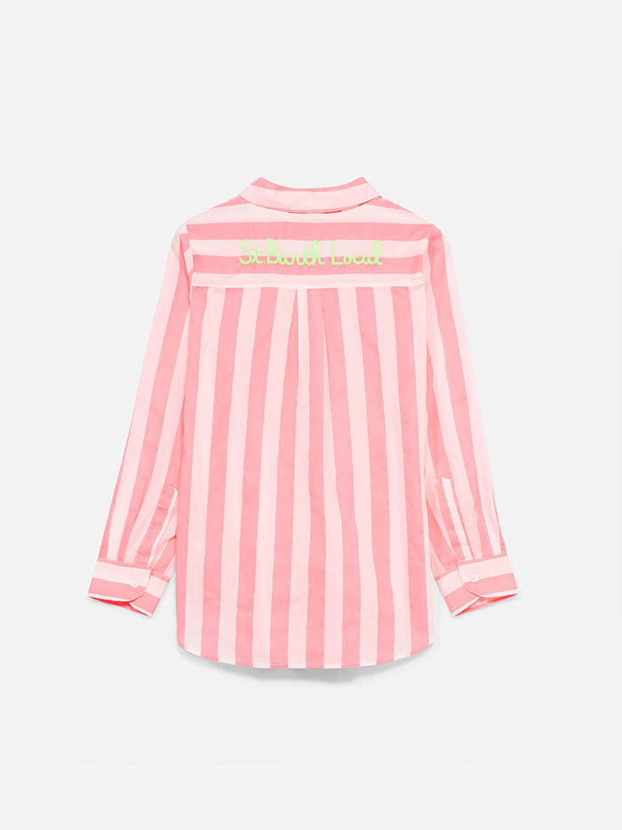 Camicia Mini Brigitte a righe bianche e rosa con ricamo St. product image 1