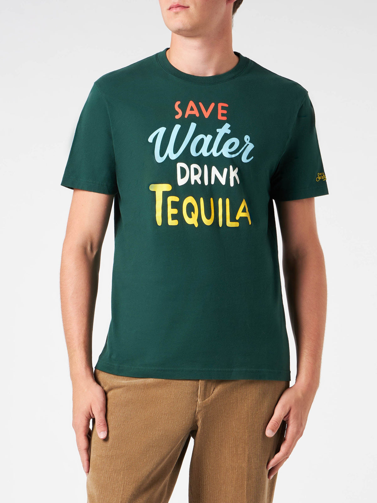 T-shirt Arnott verde scuro con stampa Save Water Drink product image 2