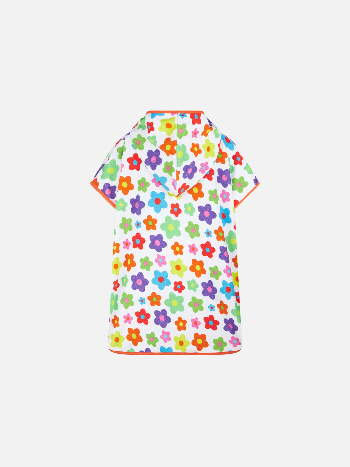 Poncho preppy bianco in spugna con motivo a margherite multicolore
