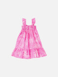 Abito Leonor con stampa all-over toile de Jouy rosa fluo